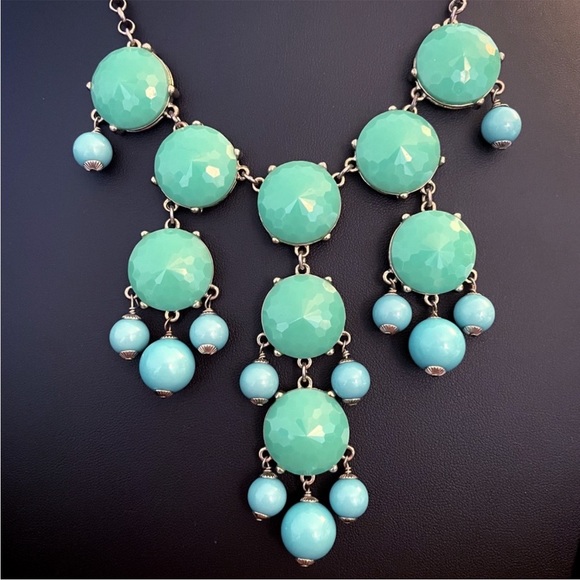 J. Crew Green & Blue Gold-Tone Bib Statement Necklace EUC - Picture 2 of 4